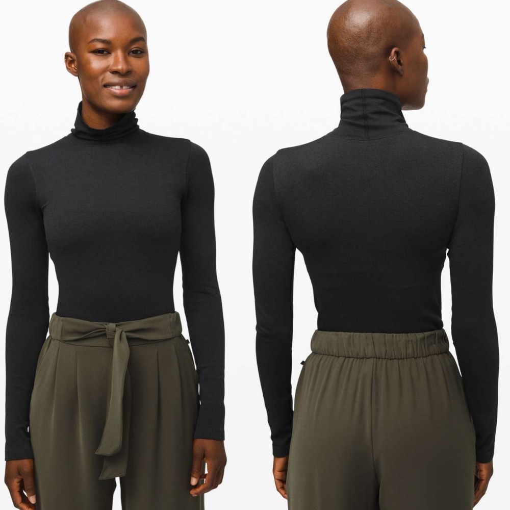 Lululemon Yin Vibes Black Ribbed Long Sleeve Turtleneck Size‎ 6 Minimal Layering
